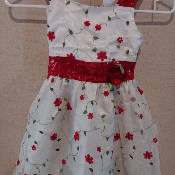Youngland Infant Toddler Girls White Red Rose Flower Dress Size 6x - Picture 2 of 4